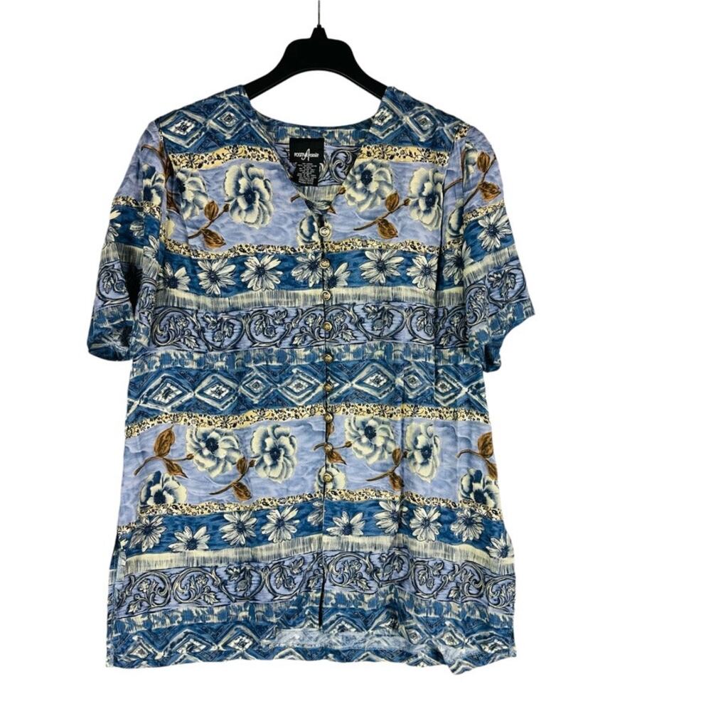 Positive Attitude Womans Sz 20 Petite Blouse Short Sleeve Button Floral Vintage